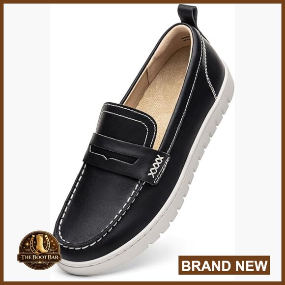 Leather Penny Loafers Slip-On Flats with Arch Support for Office Casual Walking